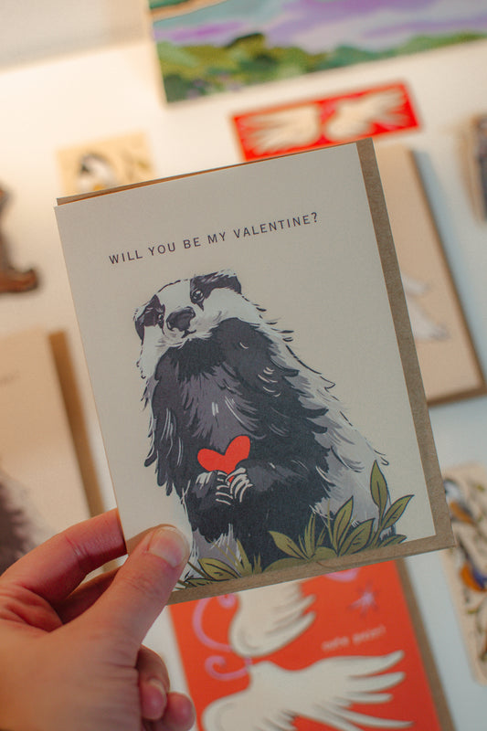Will You Be My Valentine Card | Cute Badger Greeting Card
