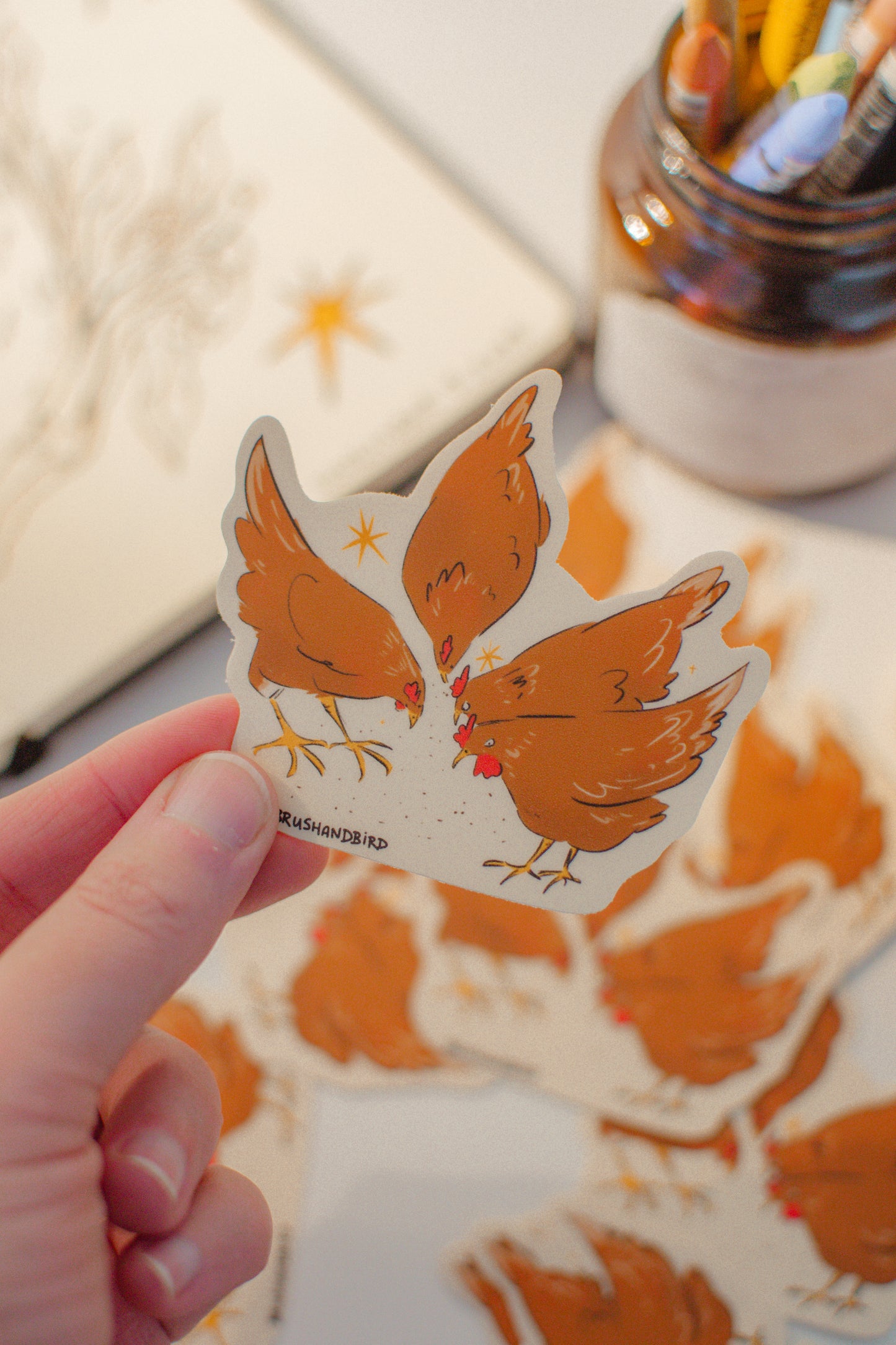 Brown Chickens Vinyl Sticker | Illustrated Hens Sticker