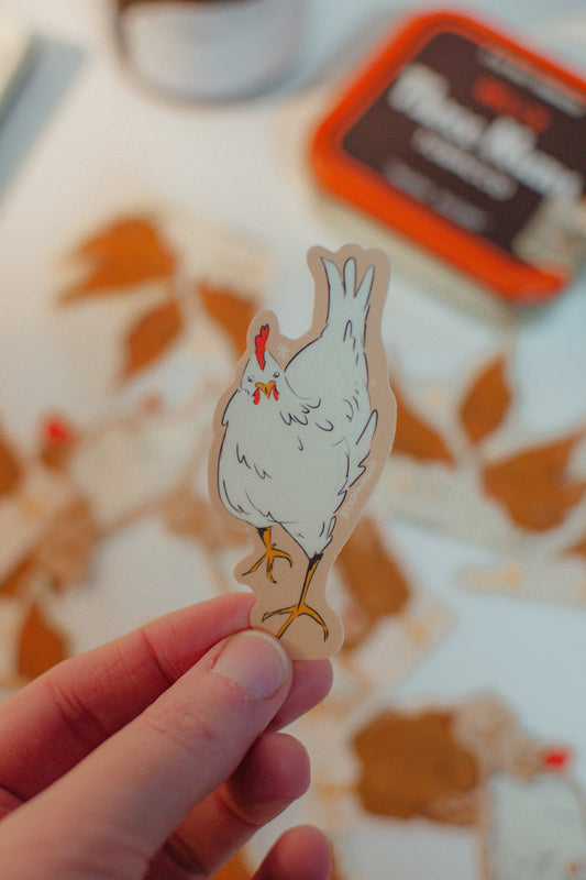 White Hen Vinyl Sticker | Hand-Illustrated Chicken Sticker