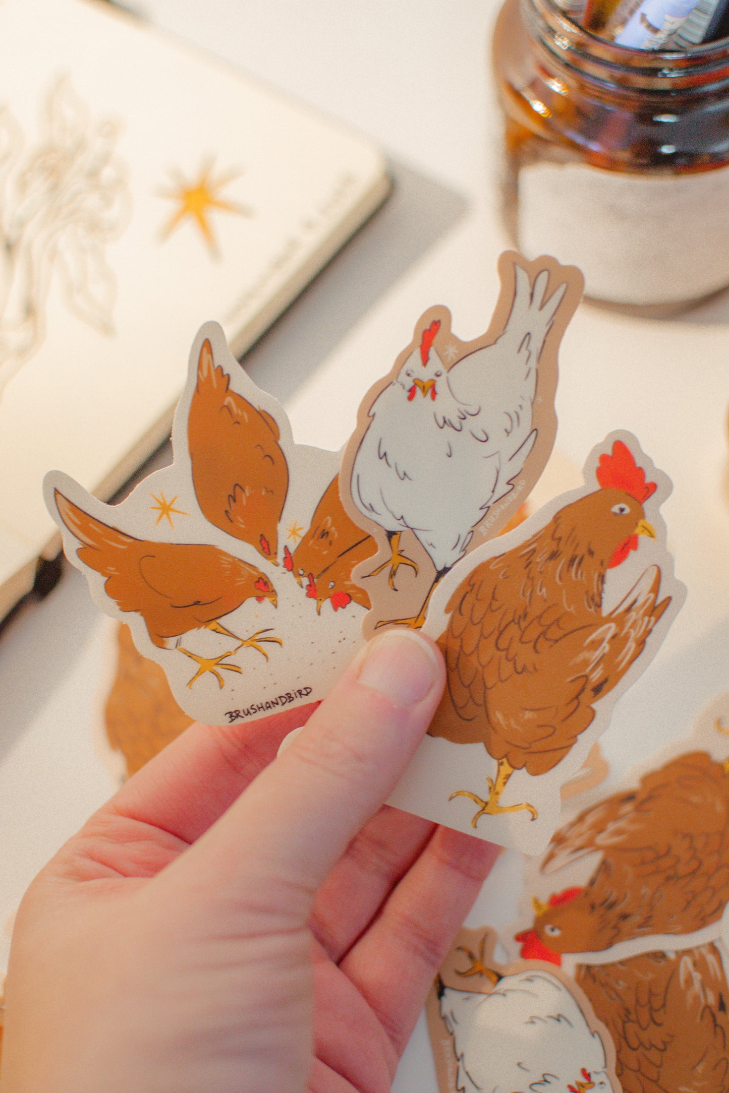 Brown Chickens Vinyl Sticker | Illustrated Hens Sticker