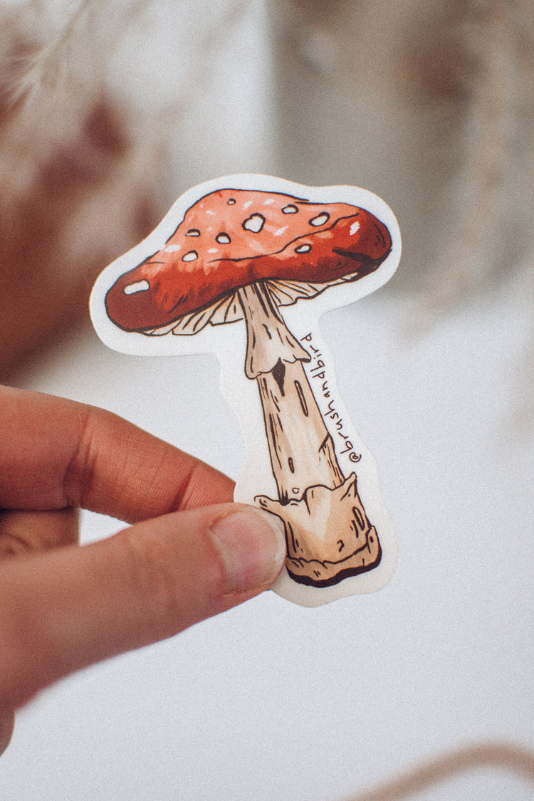 Red Mushroom Sticker | Fly Agaric Mushroom | Watercolor Style Illustration