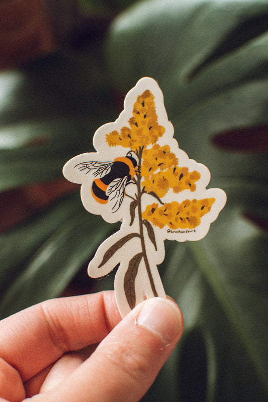 Bumblebee and Goldenrod Sticker | Pollinator Vinyl Sticker