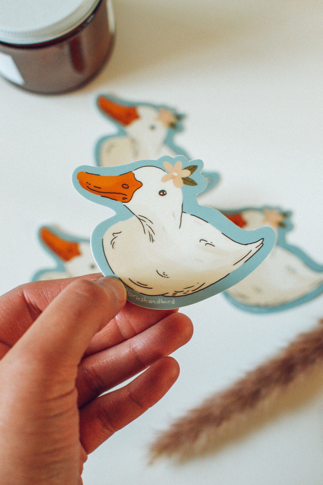 Flower Duck Sticker | Cute Farm Animal Vinyl Sticker – Brush and Bird
