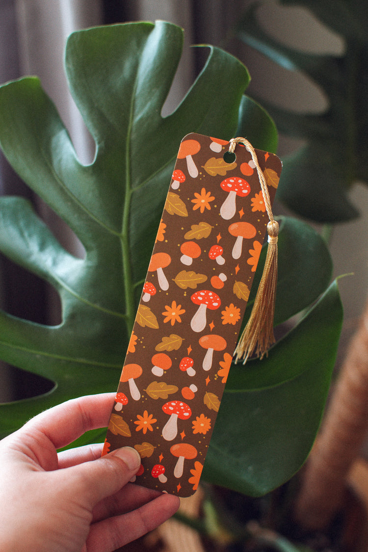 Fall Mushroom Pattern Bookmark | Autumn Leaves and Mushies