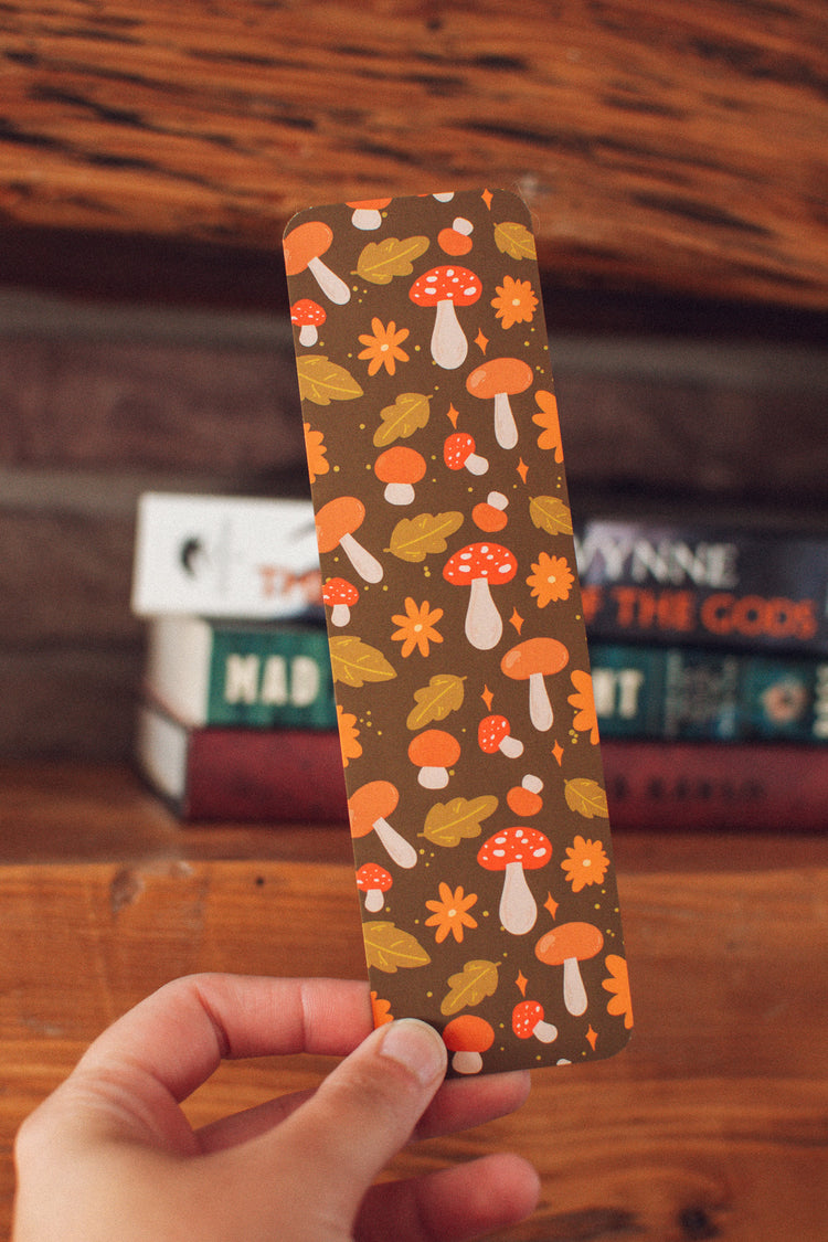 Fall Mushroom Pattern Bookmark | Autumn Leaves and Mushies