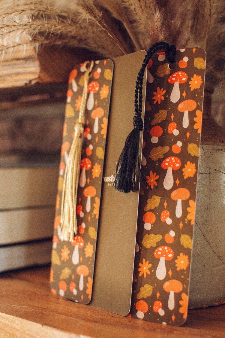 Fall Mushroom Pattern Bookmark | Autumn Leaves and Mushies