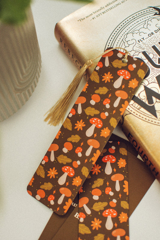 Fall Mushroom Pattern Bookmark | Autumn Leaves and Mushies