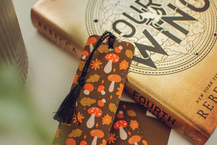 Fall Mushroom Pattern Bookmark | Autumn Leaves and Mushies