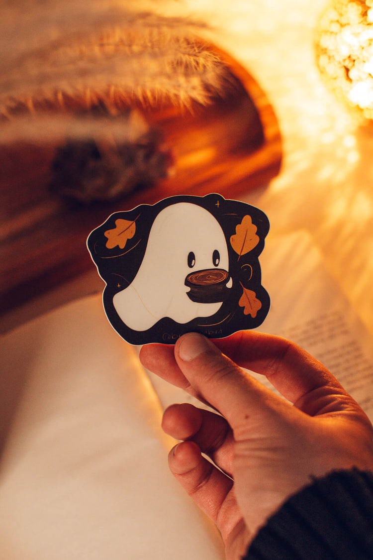 Coffee Ghost Sticker | Cute Halloween Vinyl Sticker