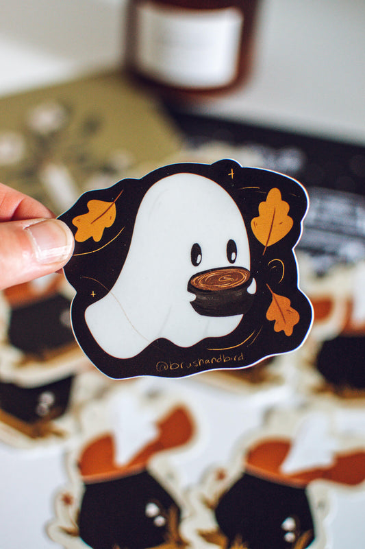 Coffee Ghost Sticker | Cute Halloween Vinyl Sticker