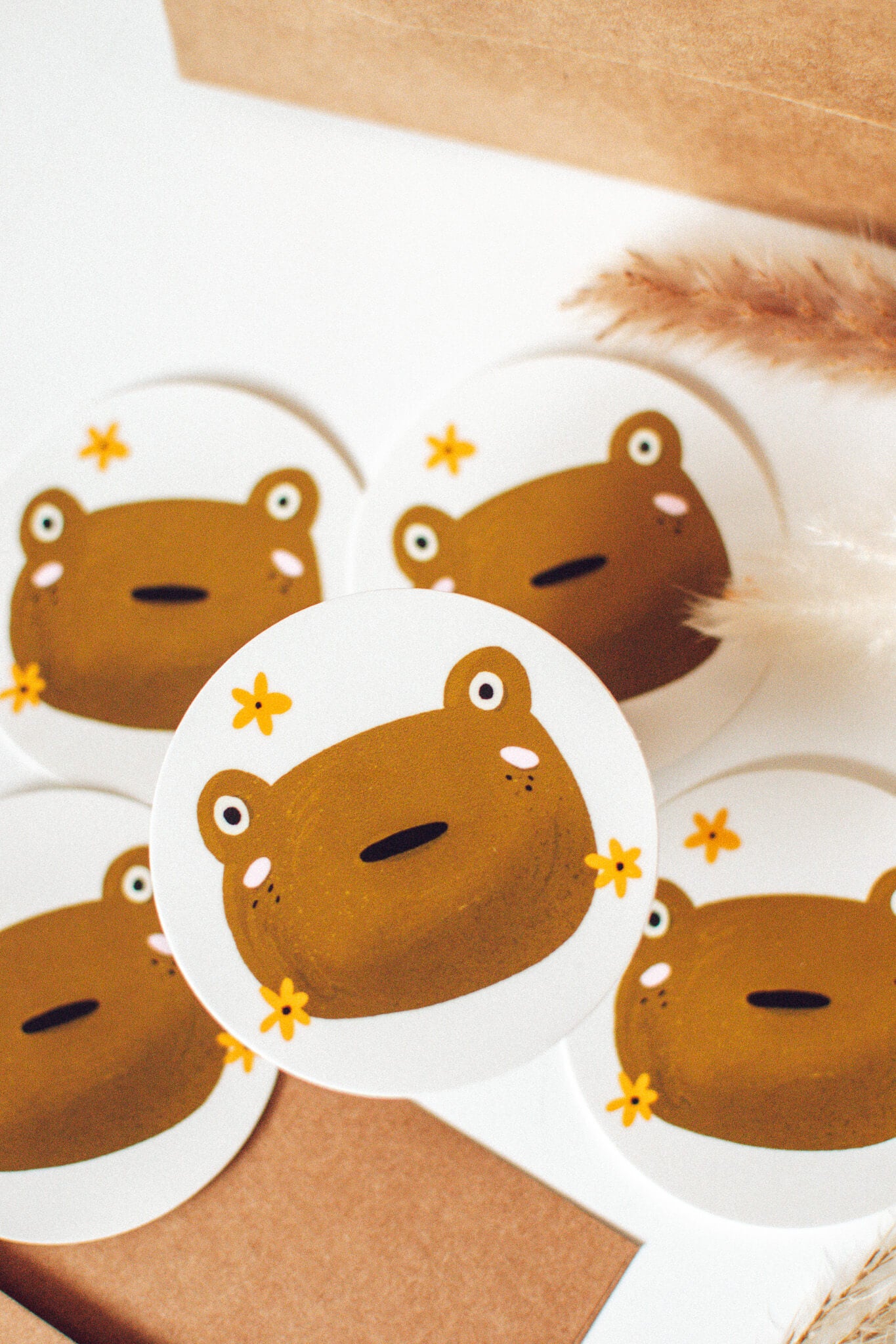 Surprised Frog Vinyl Sticker | 3” Circle Floral Frog Sticker