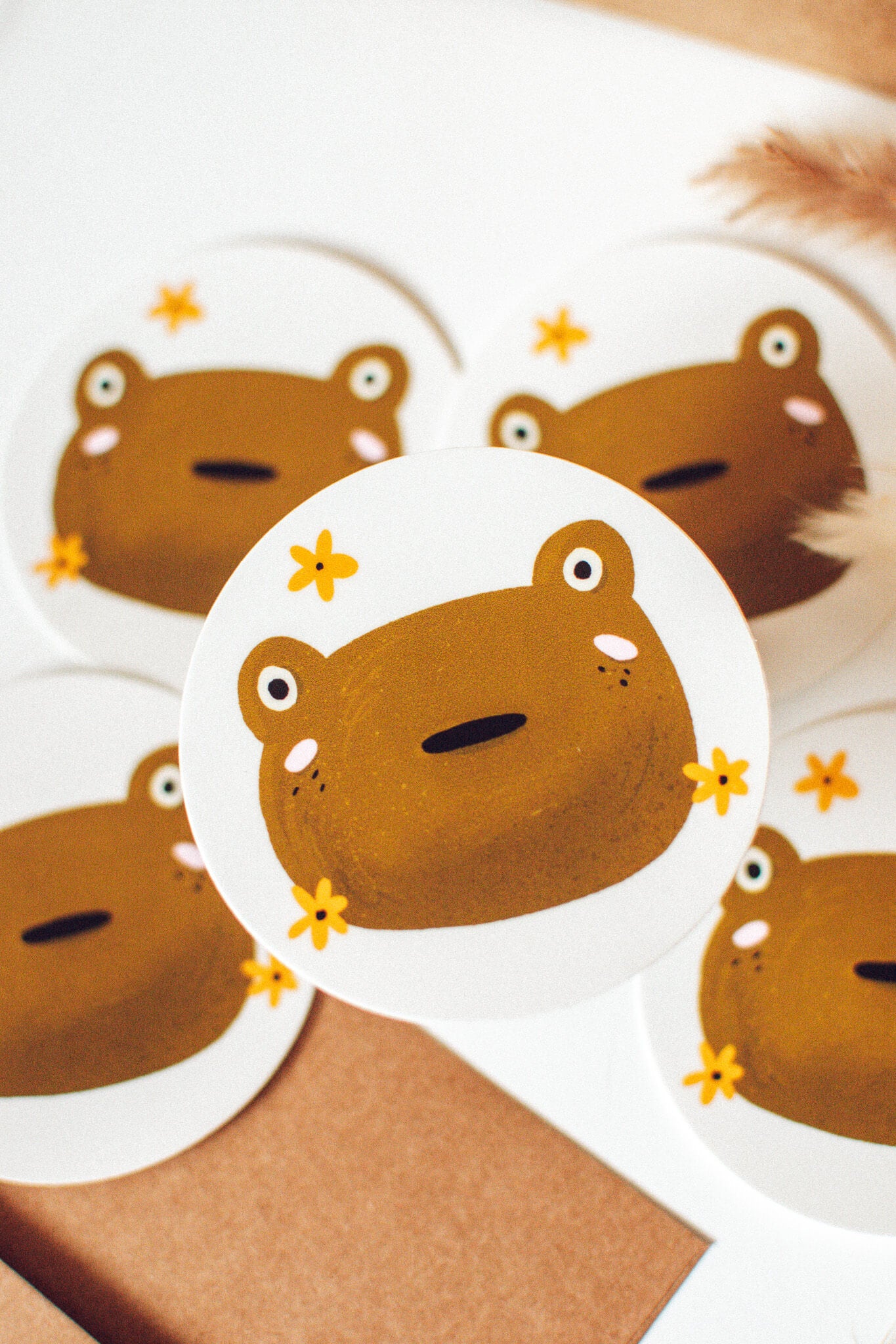 Surprised Frog Vinyl Sticker | 3” Circle Floral Frog Sticker