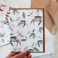 Reindeer Pattern Holiday Card | Caribou and Evergreen Watercolour