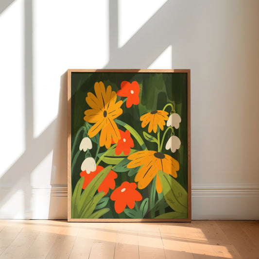Flower Garden Art Print | 8"x10" Gouache Style Painting