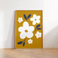 White Daisies on Mustard Yellow Wall Art Print
