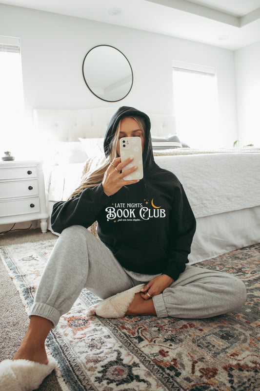 Late Nights Book Club Hoodie | Book Club Collection | Black Unisex Hoodie