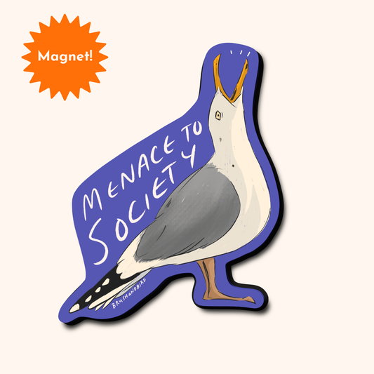 Squawking Seagull Magnet | I"Menace to Society" Illustrated Bird Gift