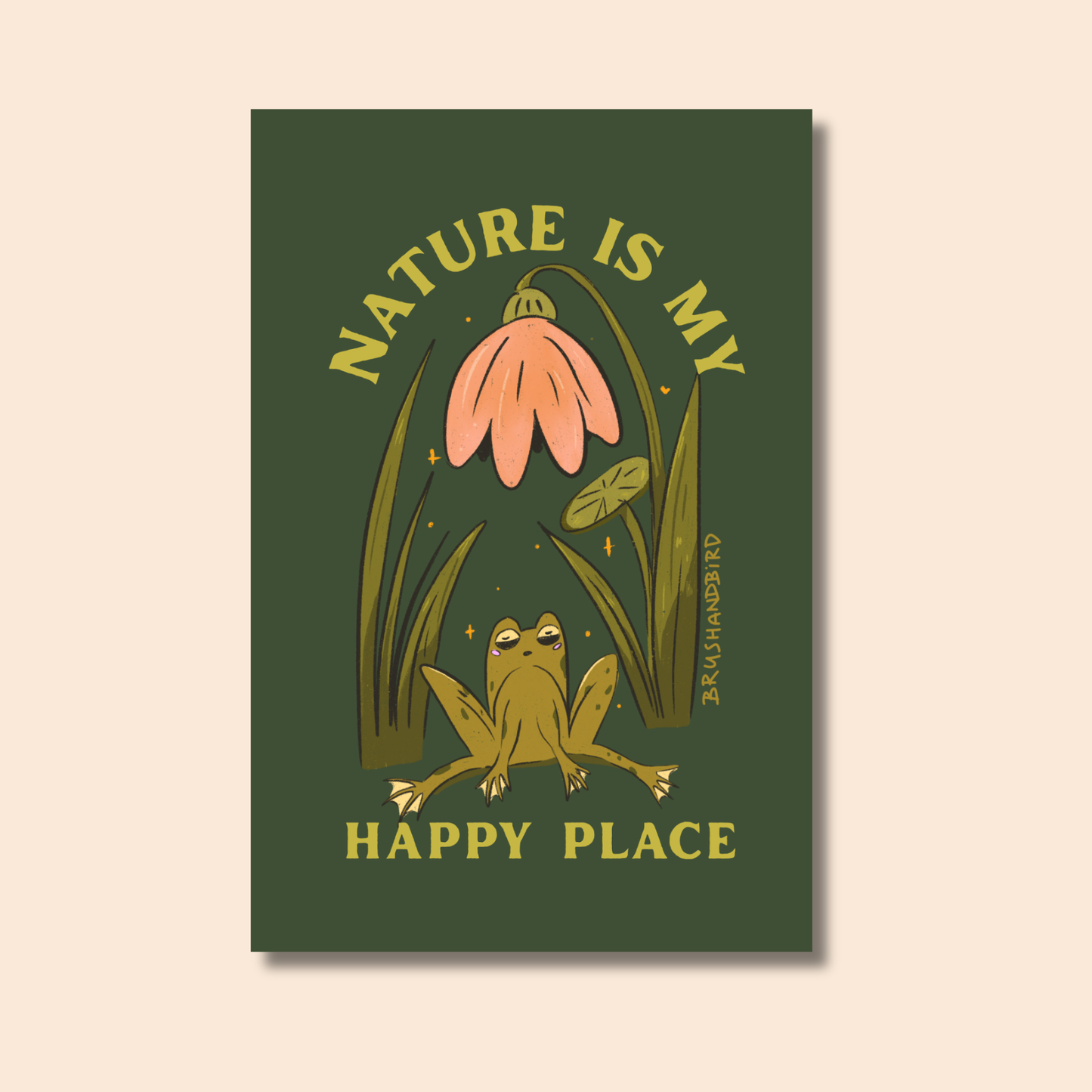 Garden Frog Postcard | “Nature is My Happy Place” | 4x6 Illustrated Postcard