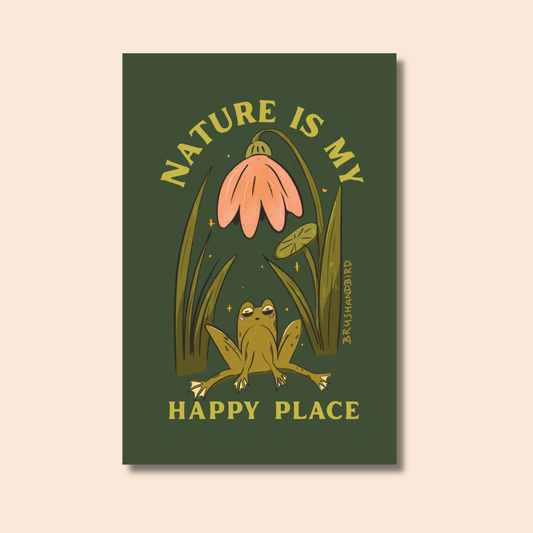 Garden Frog Postcard | “Nature is My Happy Place” | 4x6 Illustrated Postcard