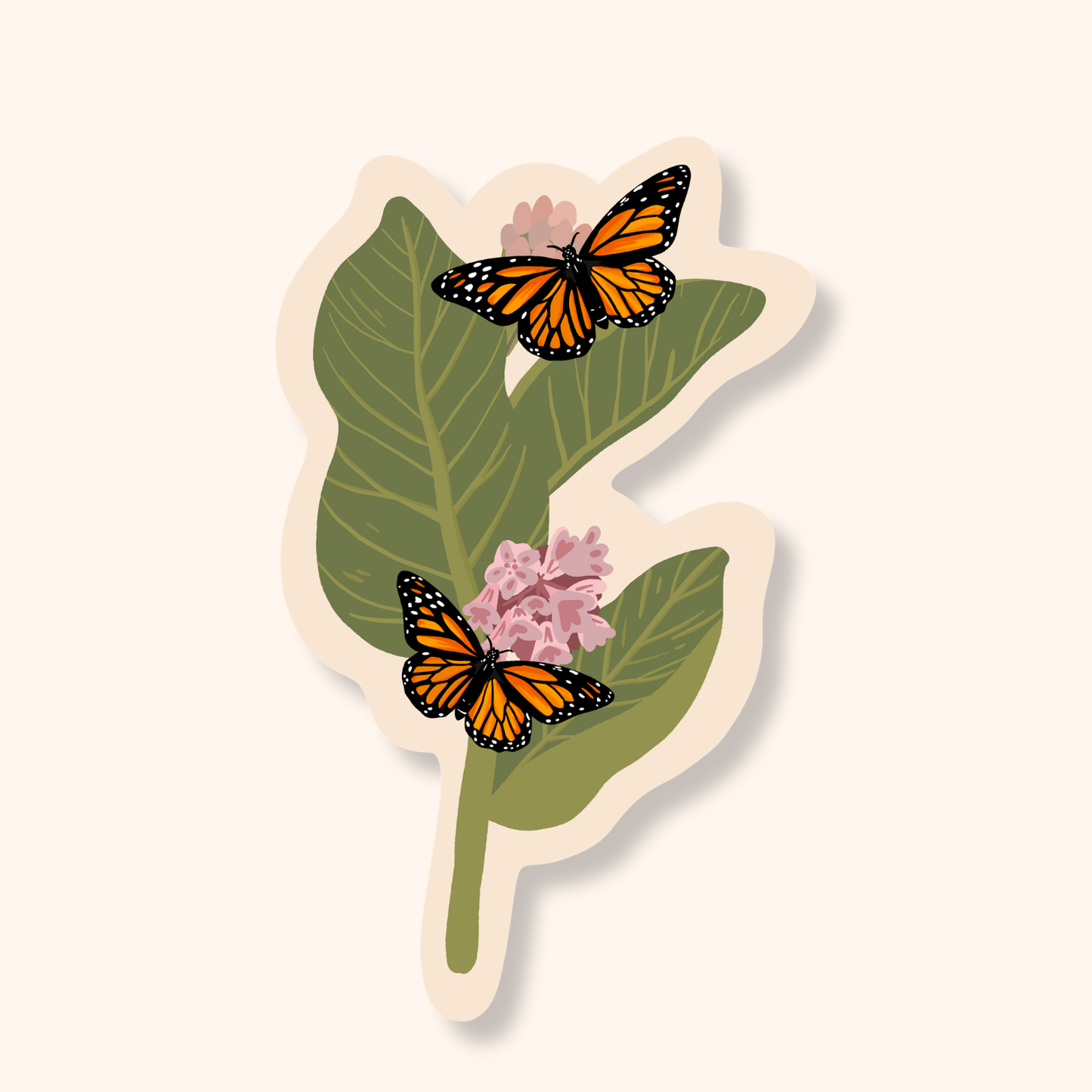 Monarch Butterfly and Milkweed Sticker | Pollinator Waterproof Vinyl Sticker