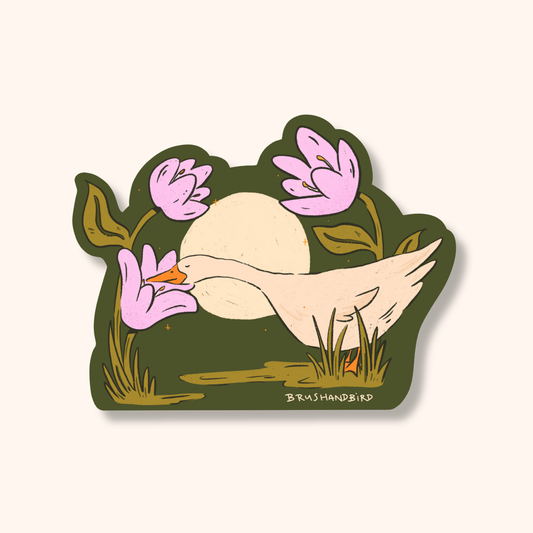 Goose Sticker | Night Stroll in the Flower Garden Vinyl Die Cut Sticker