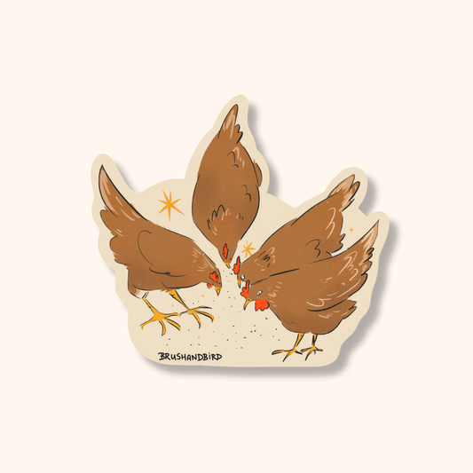 Brown Chickens Vinyl Sticker | Illustrated Hens Sticker