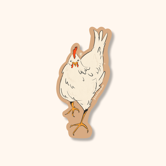 White Hen Vinyl Sticker | Hand-Illustrated Chicken Sticker