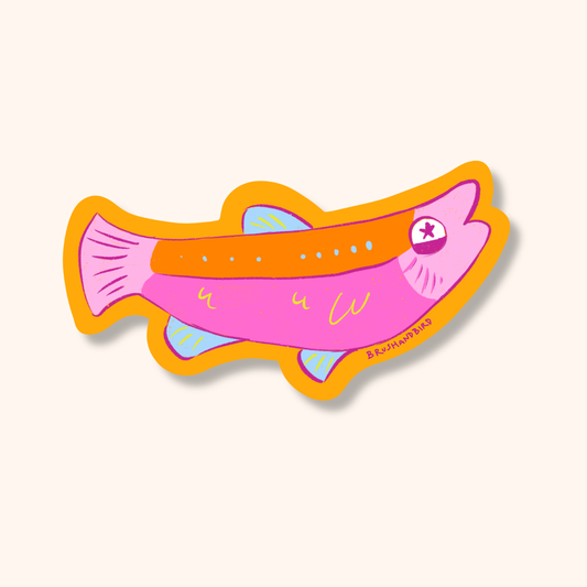 Pink and Orange Fish Sticker | Colorful Illustrated Fish Vinyl Decal