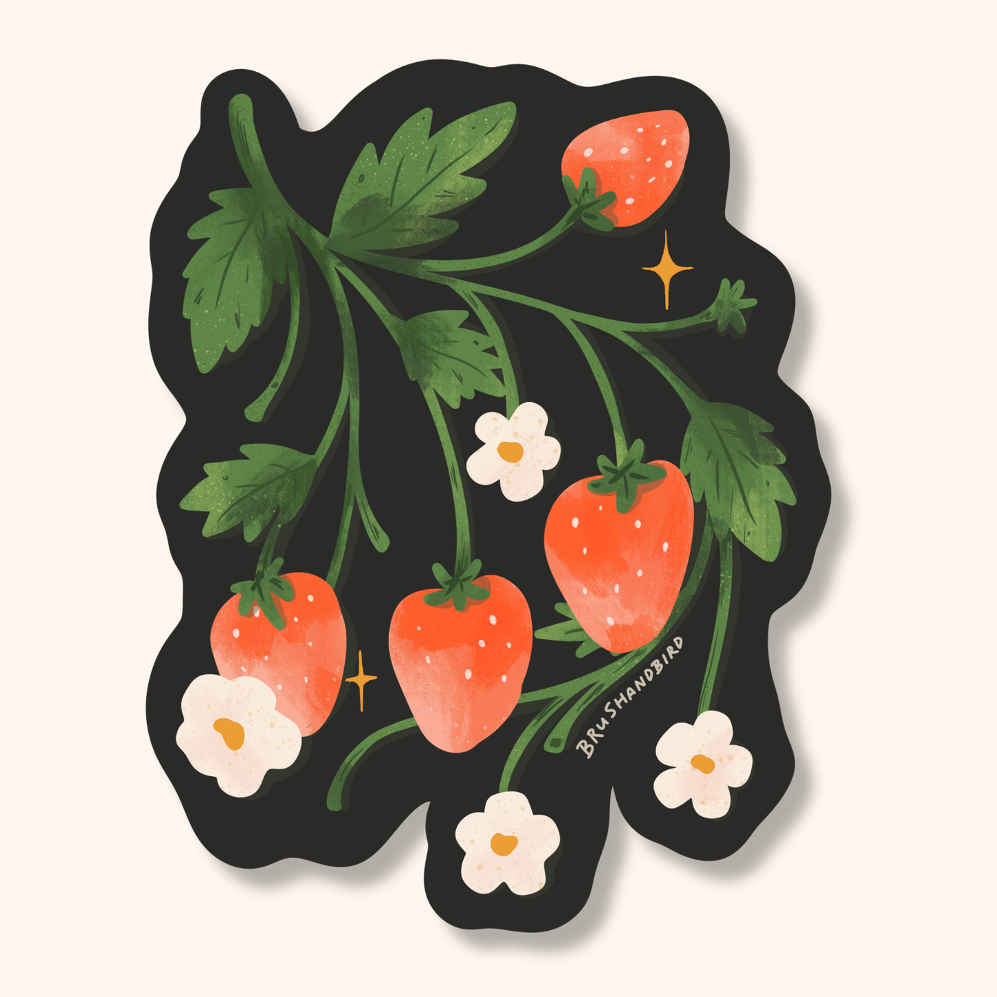 Wild Strawberries Sticker | White Flowers, Waterproof Vinyl Sticker