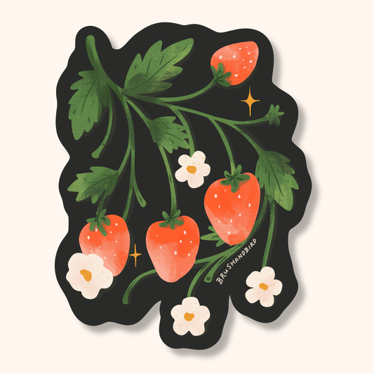 Wild Strawberries Sticker | White Flowers, Waterproof Vinyl Sticker