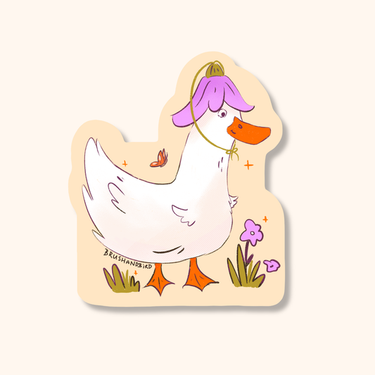 Flower Duck Sticker | Silly Bird Vinyl Die Cut Sticker