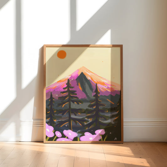 Sunset Mountain Art Print | 8"x10" Into the Wild Landscape Illustration