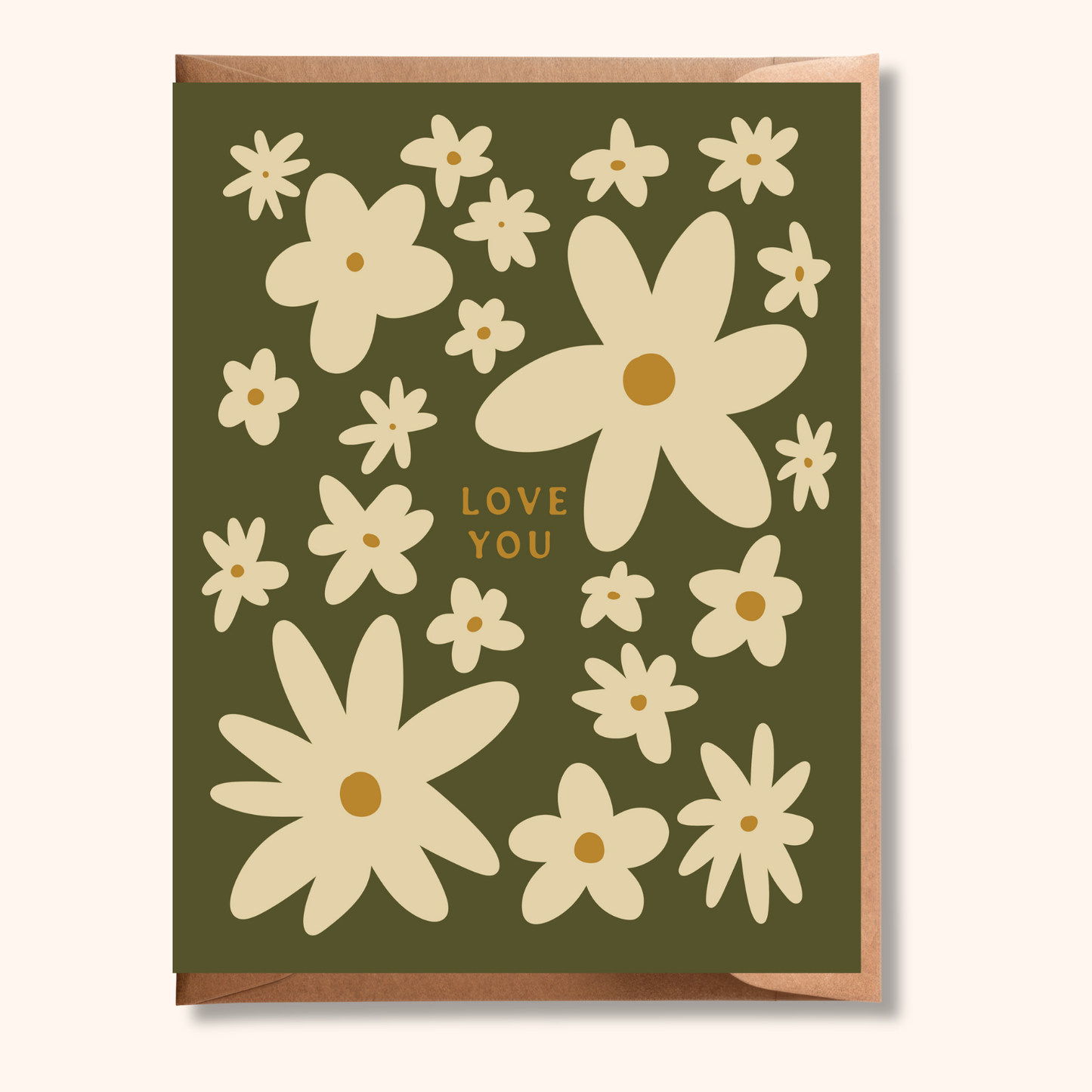 Love You Valentine's Day Card | Olive Green Flower Pattern Greeting Card