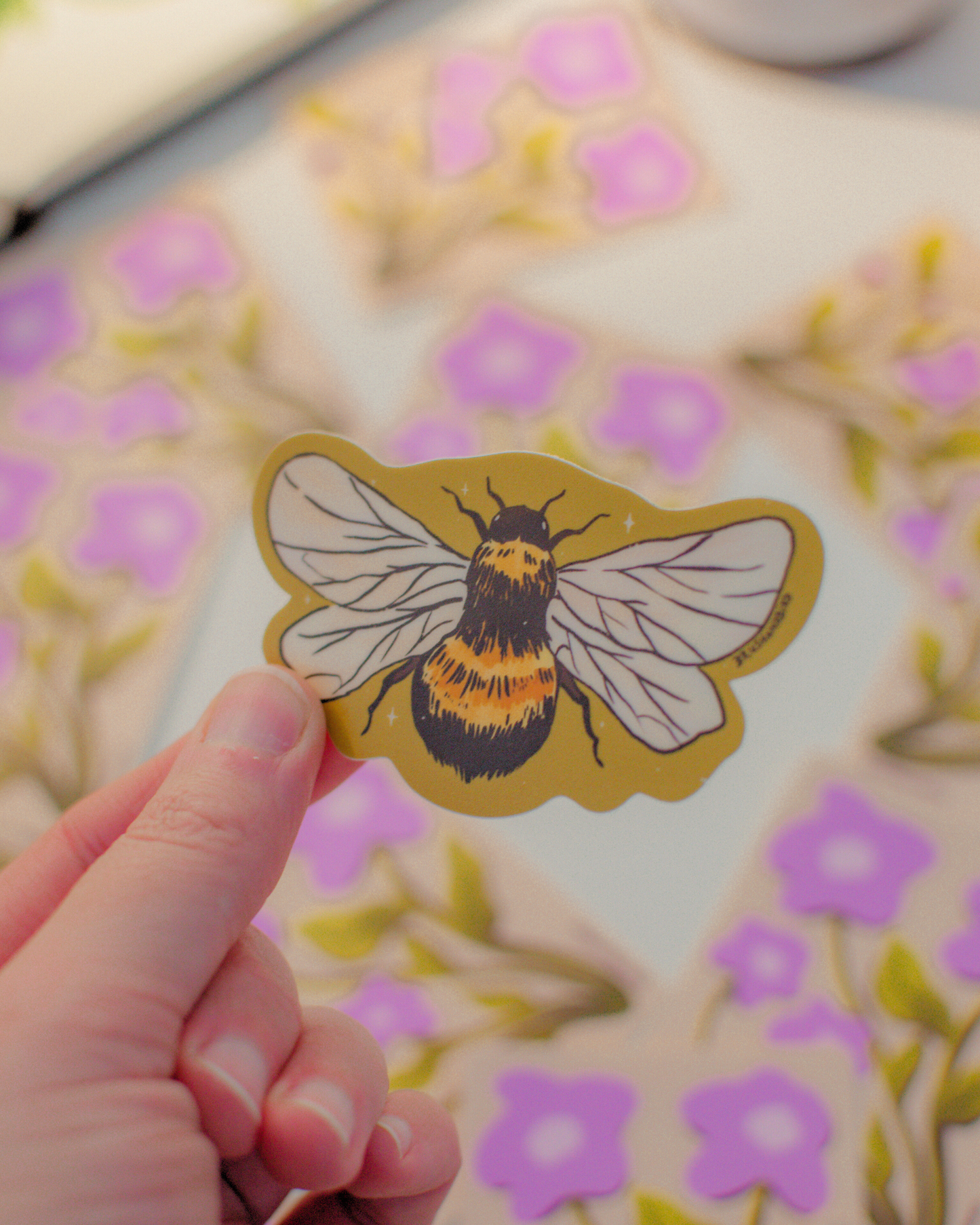 Bumblebee Sticker | Hand-drawn Bee Vinyl Die Cut Sticker