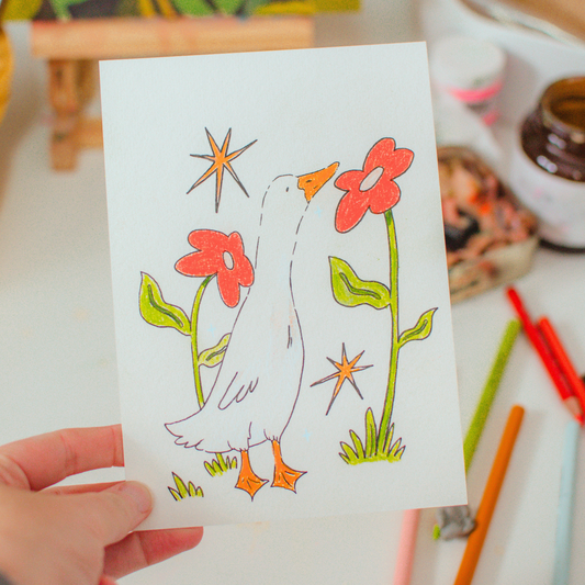 Spring Flower Goose | Mini Original Artwork 5x7