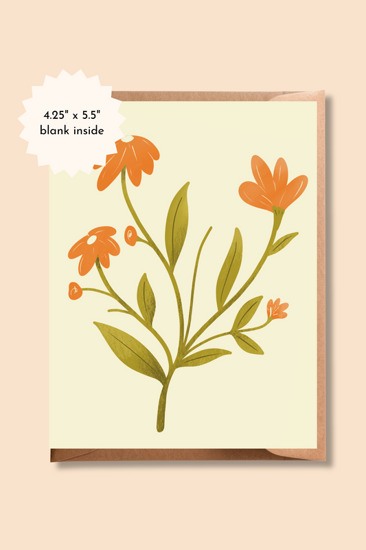 Orange Autumn Flowers Card | Thanksgiving Floral Greeting Card