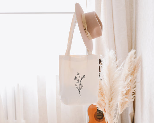 Daisy Wildflowers Tote Bag | Minimalist Line Art Tote Design