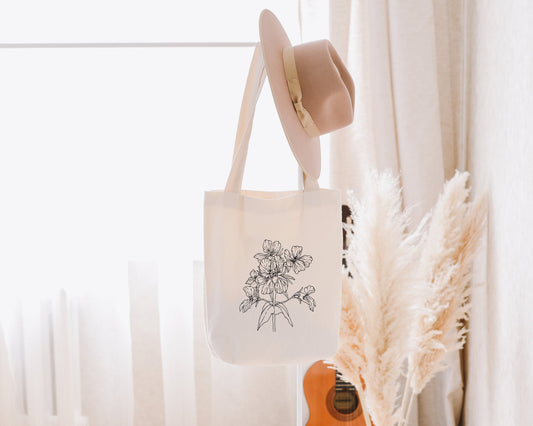 Floral Cotton Tote Bag | Minimalist Wildflower Lightweight Cotton Tote Bag