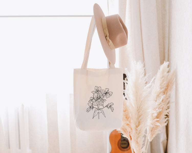 Floral Cotton Tote Bag | Minimalist Wildflower Lightweight Cotton Tote Bag