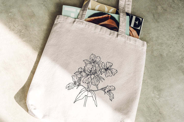 Floral Cotton Tote Bag | Minimalist Wildflower Lightweight Cotton Tote Bag