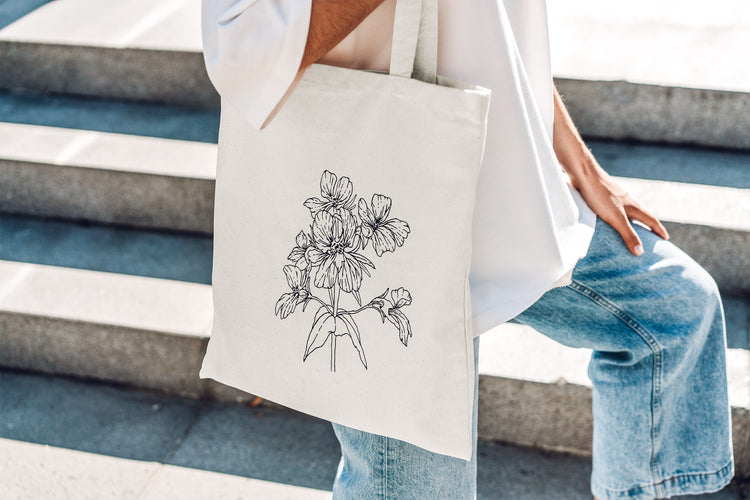 Floral Cotton Tote Bag | Minimalist Wildflower Lightweight Cotton Tote Bag