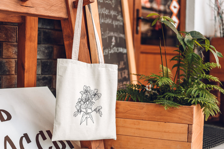 Floral Cotton Tote Bag | Minimalist Wildflower Lightweight Cotton Tote Bag